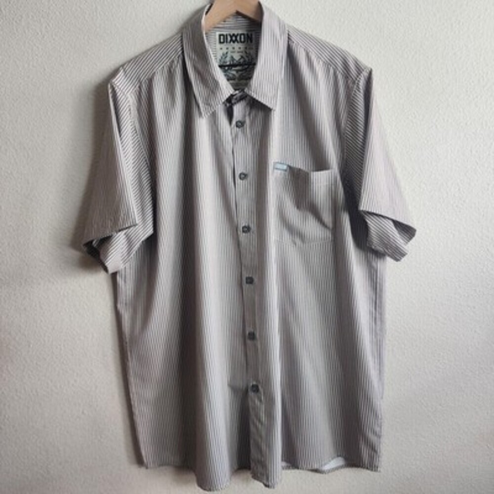 Dixxon Shirt Mens 2XL Gray Blue Benny Triple Stripe Short Sleeve Button Up